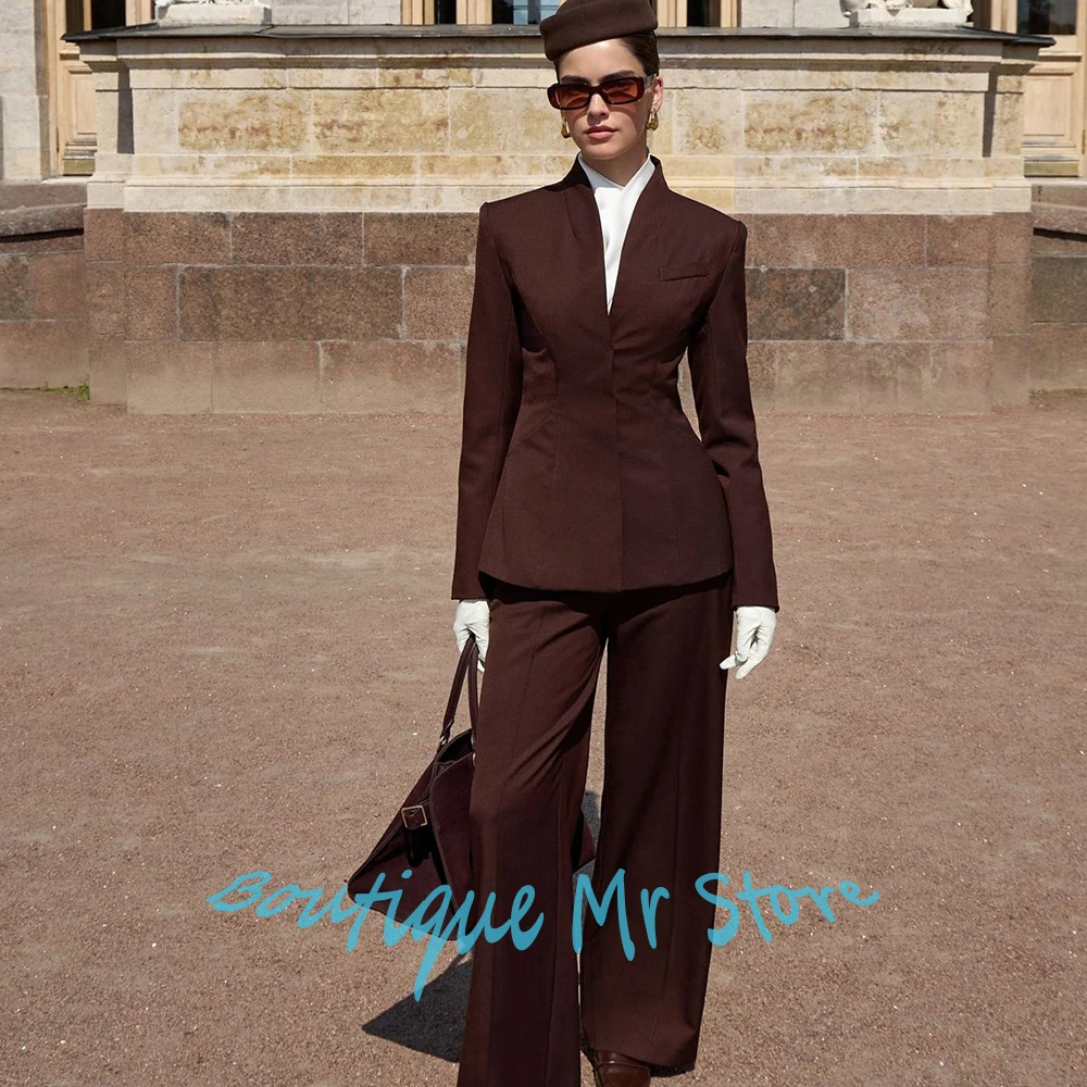 

Tailored Chocolate Women's Suit Two Piece(Jacket+Pants) Set Elegant Business Office Outerwears Formal Evening Wedding Ensemble