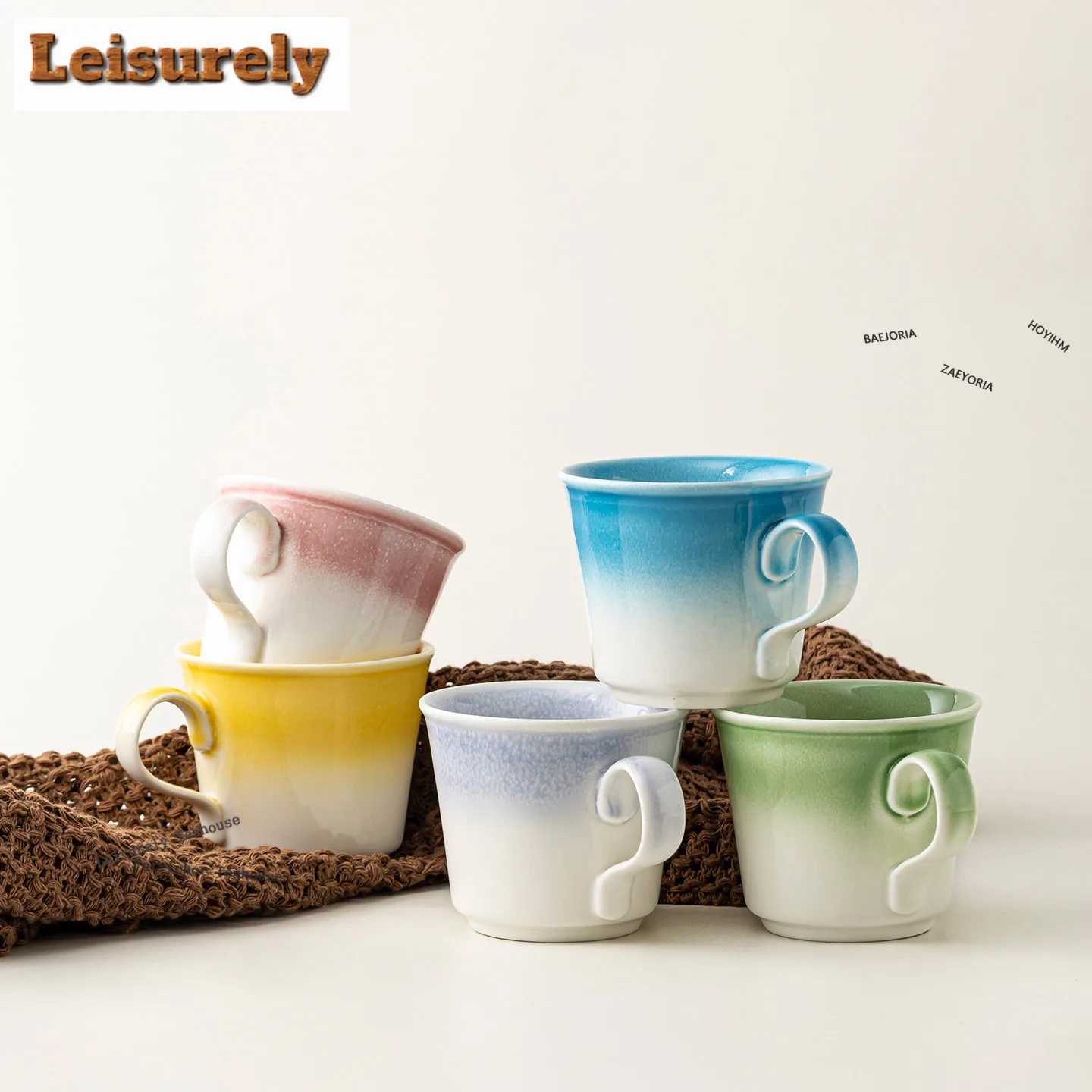 HOYIHM 240ml Gradual Change Pick Light Coffee Mug Oatmeal Breakfast Mug Afternoon Tea Mug Office Water Cup Tableware Ornaments