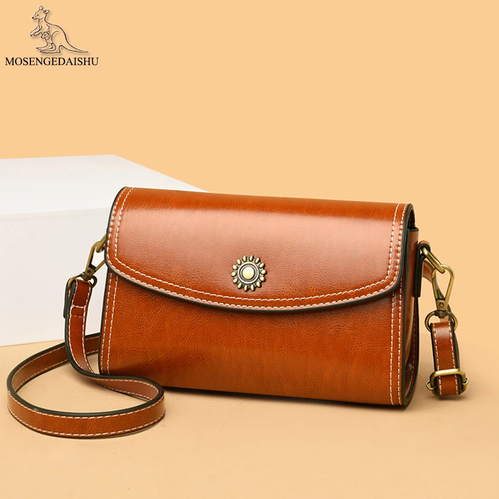 

Luxury Designer Retro Oil Leather Ladies Shoulder Bag Solid Color High Quality Leather Ladies Messenger Bags New Women Bag Purse