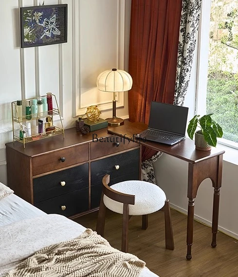 

*French retro retractable end of bed makeup table multi-functional integrated storage cabinet corner dressing table