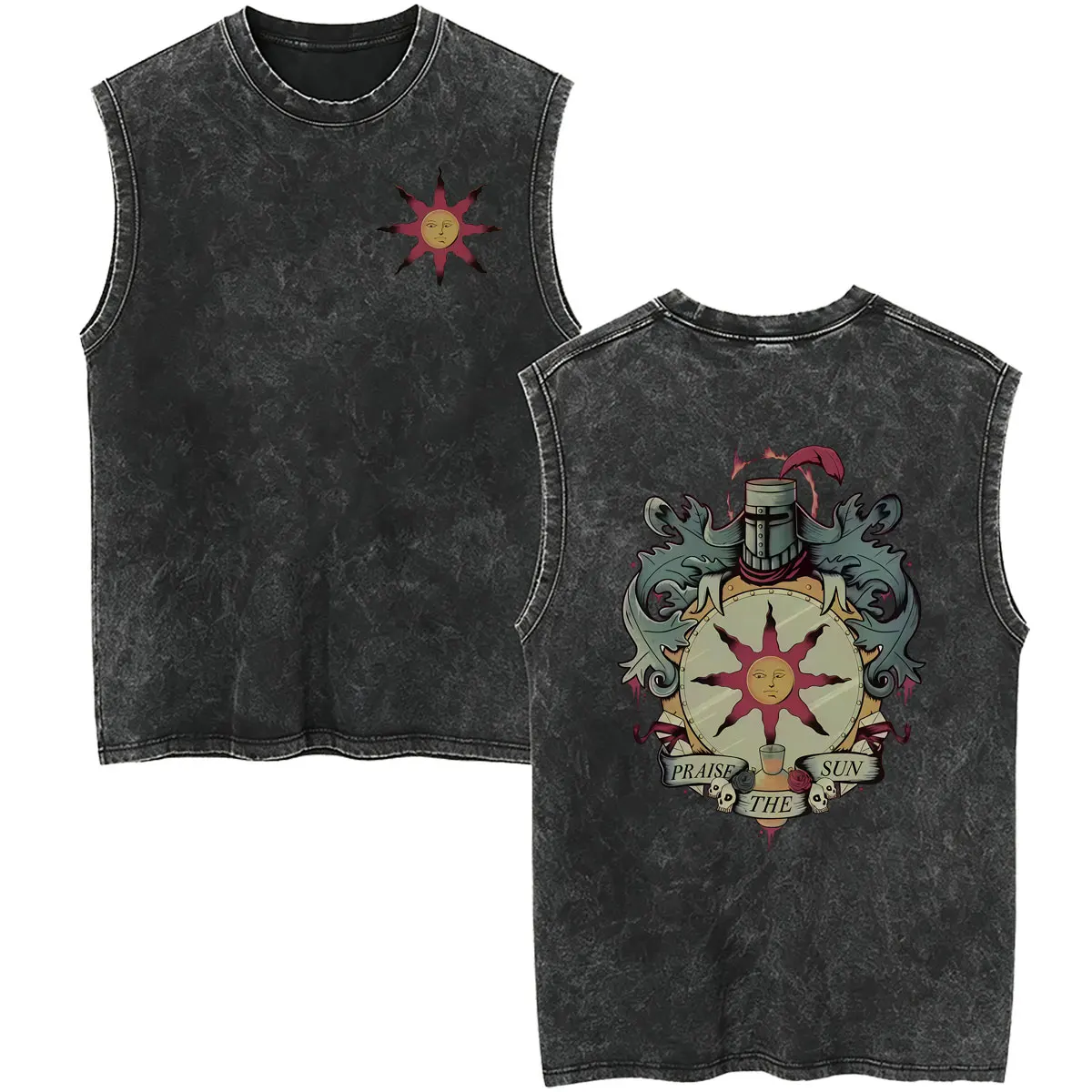 Washed Vintage Game Dark Souls Merch Tank Tops Men Women Retro Gothic Rock Sleeveless Vest Male Fashion Punk Oversized T Shirts