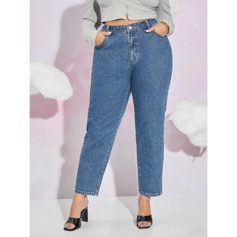 Cross-Border European and American plus Size Denim Harem Pants Elastic Tapered PantsTEMUAmazonSHEINOverseas Warehouse Delivery