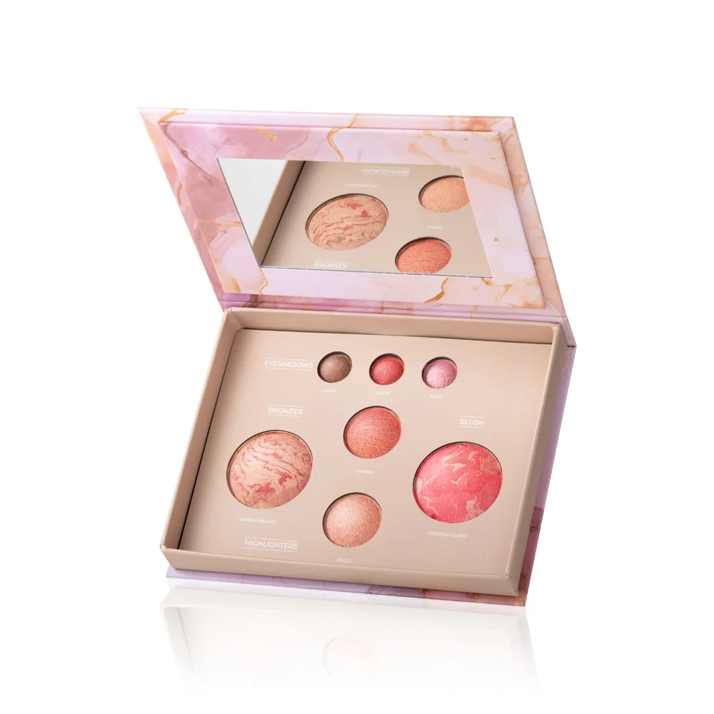 Paleta de maquillaje facial 4 en 1: base, rubor, sombra de ojos y resaltador, acabados mate y brillante, juego de regalo portátil para rostro completo