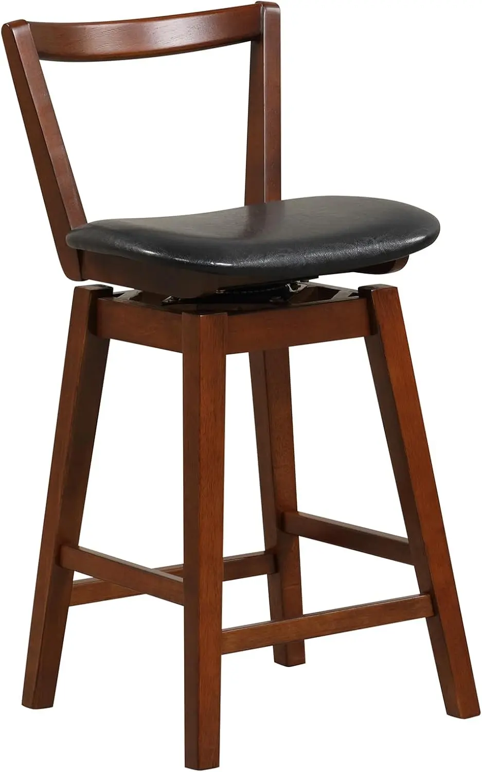 Costway Bar Stool, 26” Swivel Upholstered Pu Leather Stool With Hollow Backrest & Cushioned Seat, Solid Rubber Wood Legs &