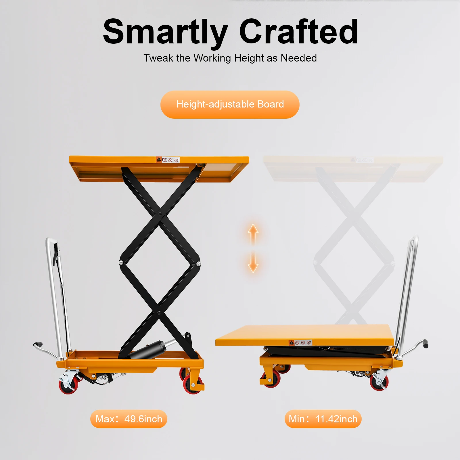 طاولة رفع مقصية هيدروليكية 770 رطل طاولة التعامل مع المواد السعة مع عجلات قفل للتعامل مع مواد مستودع المصنع