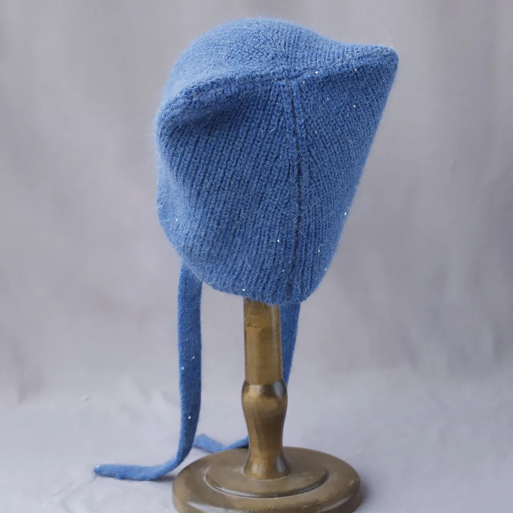 Shine Outdoor-Mütze mit tiefem Krempe und Katzenohren, sowjetische Mütze, Damen-Wintermütze, Rattanmütze, Pelzmütze, süße Mütze, Strickmütze aus Fleece. – Detail 7