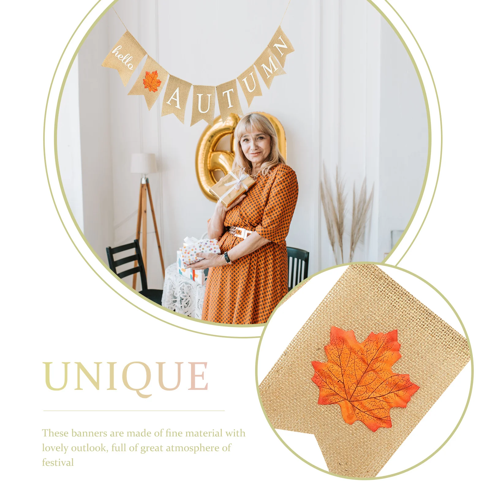 

Maple Leaf Theme Flag Rustic Bunting Banner Fall Linen Burlap Pull Flag For Thanksgiving Party Home Decor Outdoor Indoor