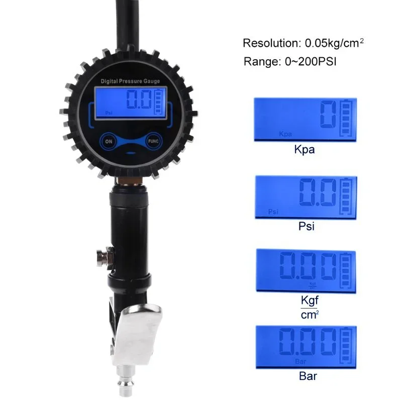 1PC Digital Tire Inflator with Pressure Gauge 200 PSI Air Chuck for Truck/Car/Bike