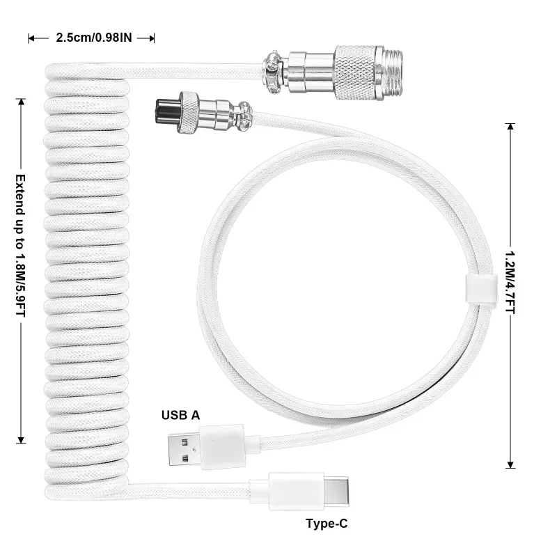 New 3M Custom Type C Mechanical Keyboard Coiled Cable USB Wire Mechanical Keyboard Spring Wire Desktop Keyboard Accessories