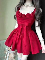 Gothic Y2k Lolita Style One Piece Dress Women Sexy Red Rose Flower Bow Party Mini Dress Japanese Fashion Elegant Dresses 2026