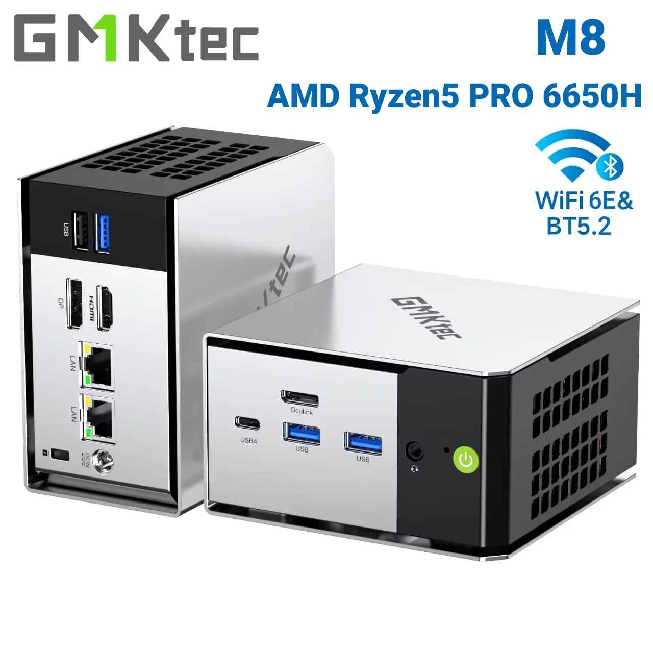 GMKtec M8ミニPC AMD Ryzen 5 Pro 6650H NUCBOX Win11 Pro LPDDR5 6400MT/s 16GB 500GB/1TB AMD Radeon 660M Oculink Wifi 6E BT5.2