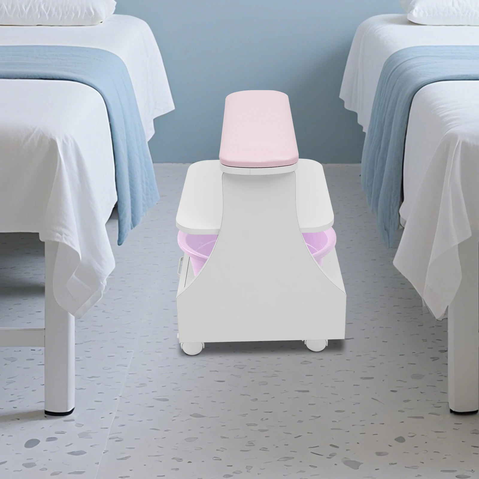 3-Tier Portable Esthetician Trolley Salon Nail Foot Trolley Cart Rolling Pedicure Manicure Cart with Seat for Nail Salons & Spa