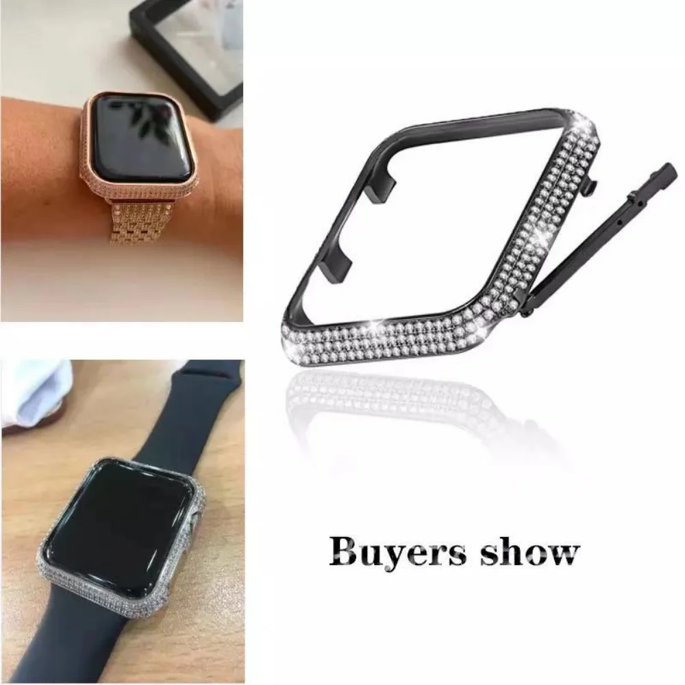 Luxury Diamond Case for Apple Watch 44mm 40mm 42mm 38mm High-end Protective Cover for iWatch Series 6 5 4 3 SE Metal Accessories