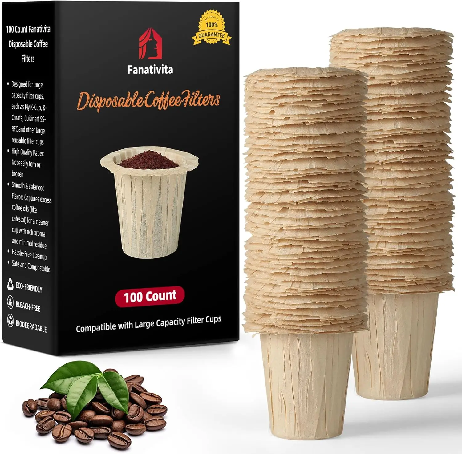 

Disposable Coffee Filters for Large Reusable Cups, 100 Count, Unbleached, Fit My K-Cup & Cuisinart