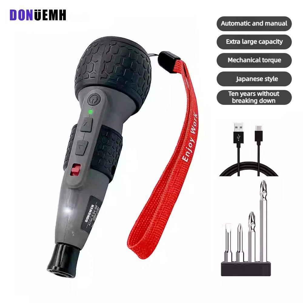 DONUMEH Powerful Mini Cordless Electric Screwdriver Mini Drill 3-Level Torque Type-C LED Light Pen-Style Home Maintenance Tools