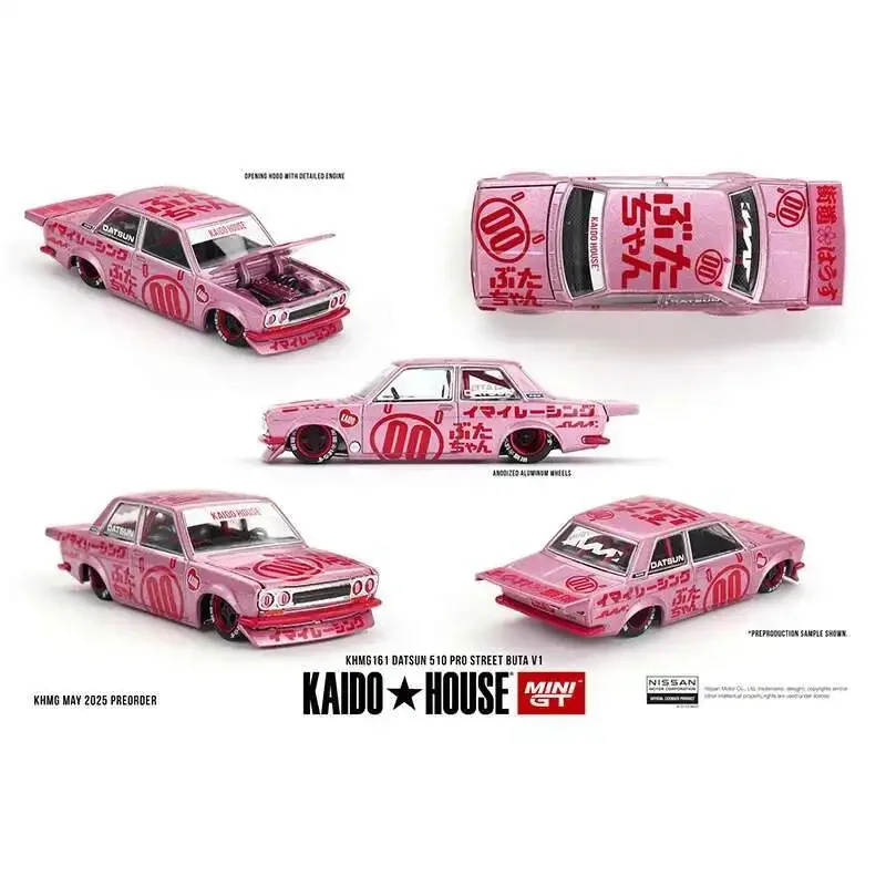 

Предпродажа KHMG 161 1:64 Datsun 510 Pro Street Buta V1, литая под давлением модель автомобиля с открывающимся капюшоном Kaido House MINIGT