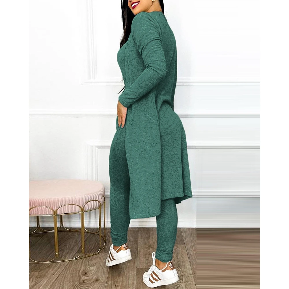 Women Drawstring Pocket Design Sleeveless Jumpsuit With Long Sleeve Coat Set Party Fashion Femme Lady U-Neck Skinny Jumpsuit