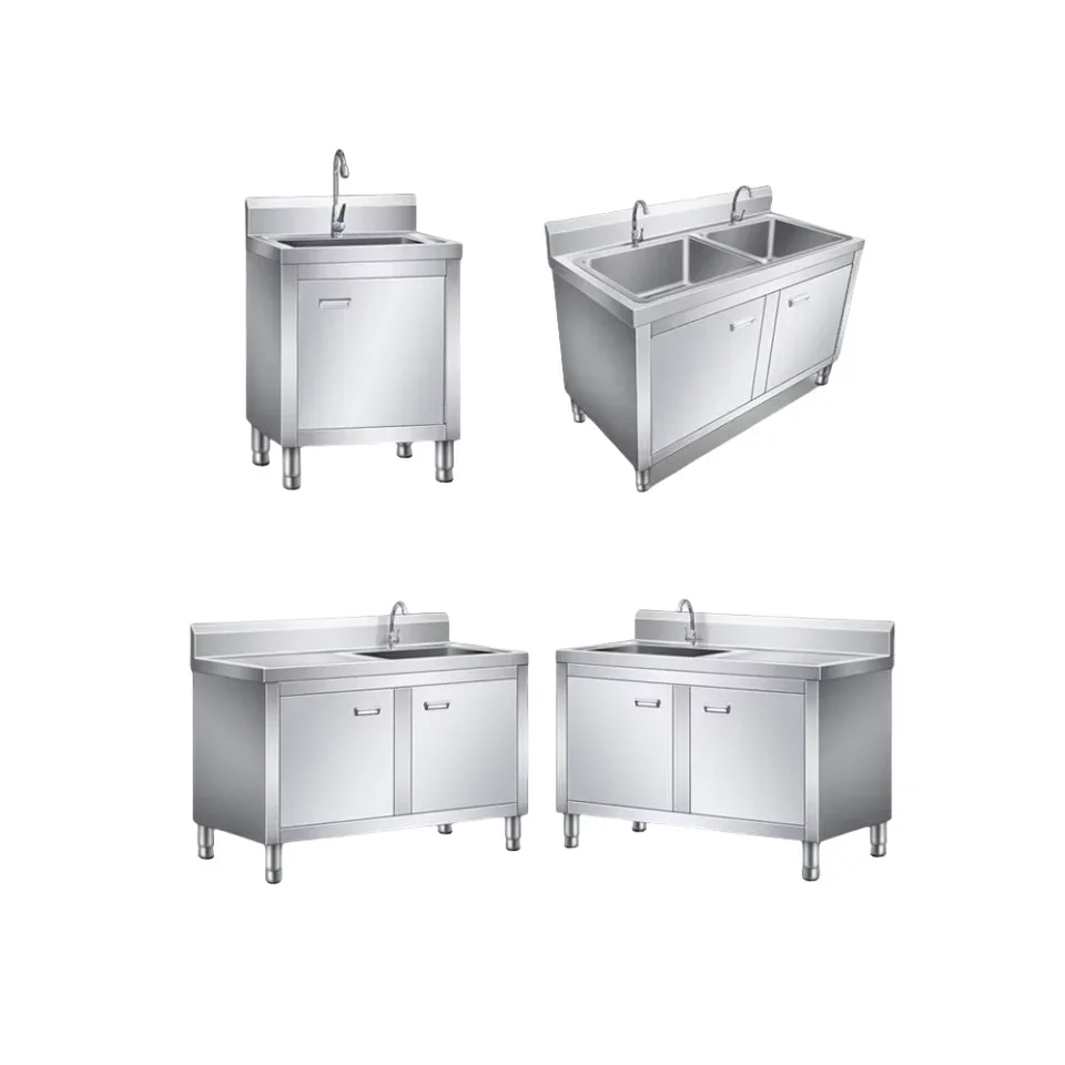 Customized Commercial Stainless Steel Basin Sink Free Standing Wood Work Bench Electric Fuel Single Double Bowl Hotel Restaurant
