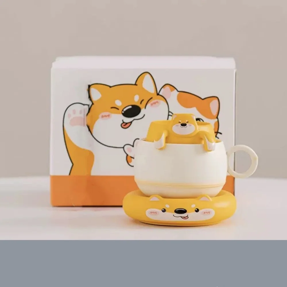 

Cartoon Dog Shaped Ceramic Mug with Saucer Porcelain Tea Mug Set Includes Tea Infuser And Spoon for Casual Drinkers