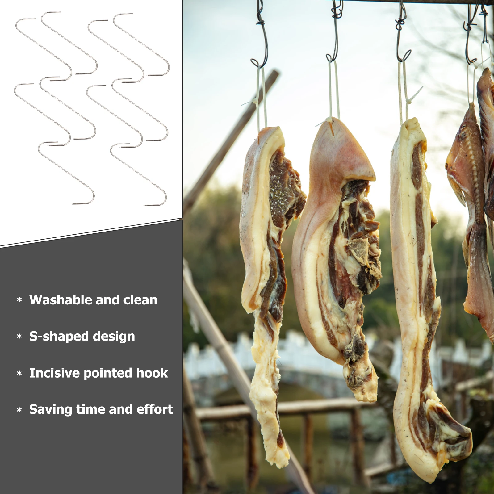 

10Pcs Stainless Steel Meat Hooks S Shaped for Butcher Smoking Drying Processing Kitchen Gadget Sausage Bacon Hanger