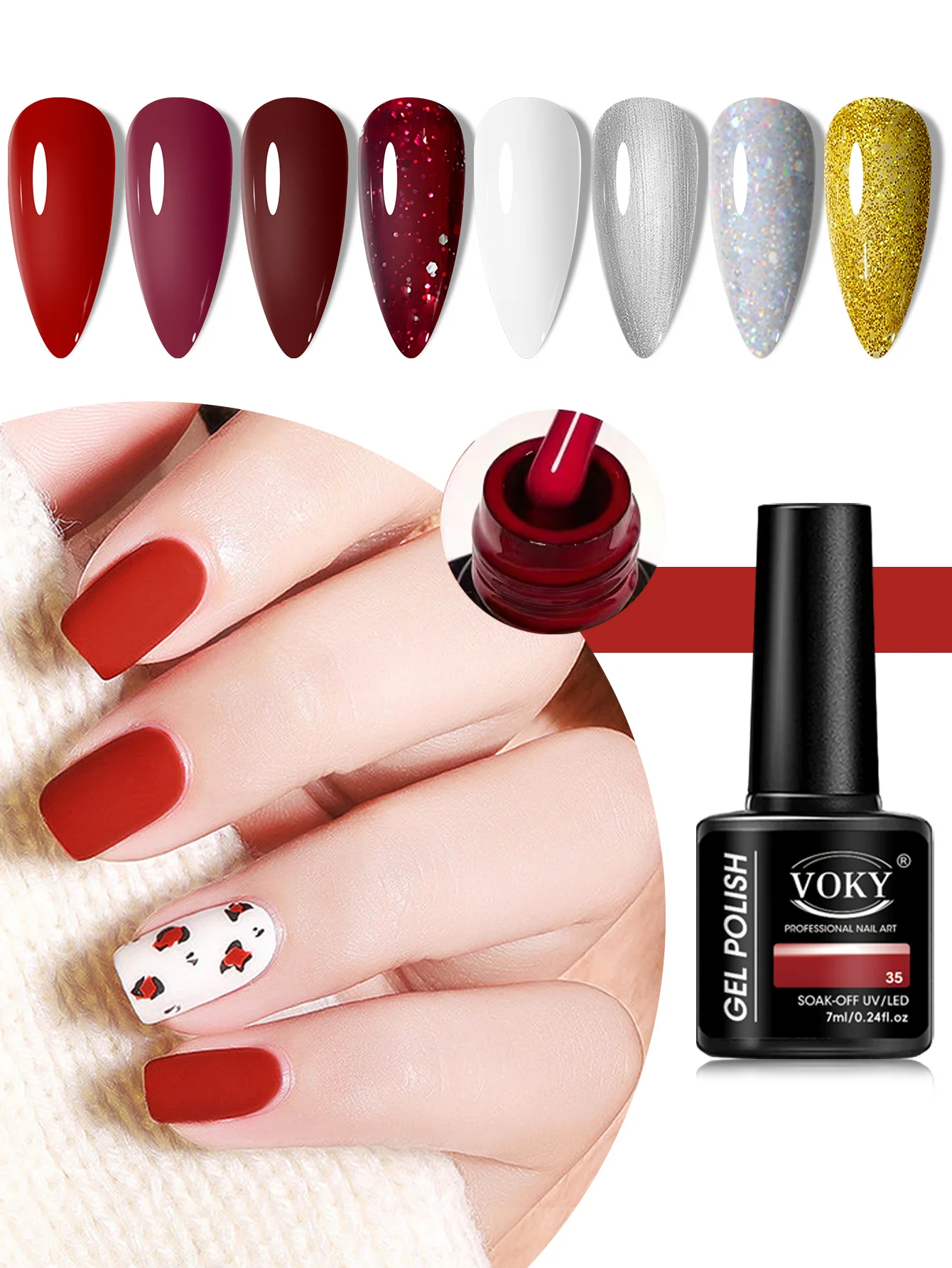 Zestaw lakierów hybrydowych VOKY, 8 sztuk, zdejmowalny wzór na paznokcie UV, prezent dla kobiet, prezent na Boże Narodzenie