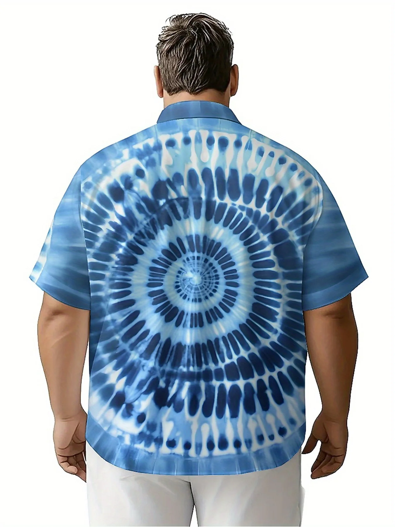 Мужские гавайские рубашки больших размеров с синим спиральным узором, новые летние модные топы, уличная одежда в стиле хип-хоп и рок