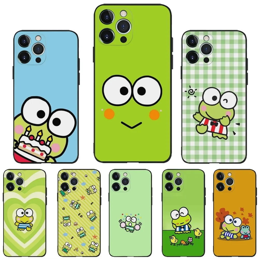 S-Sanrio-S K-Keroppi Phone Case for Apple iPhone, 13, 14,13,12,11,XS,XR,X,8,7,Pro,Max,Plus, Mini Silicone Cover Black