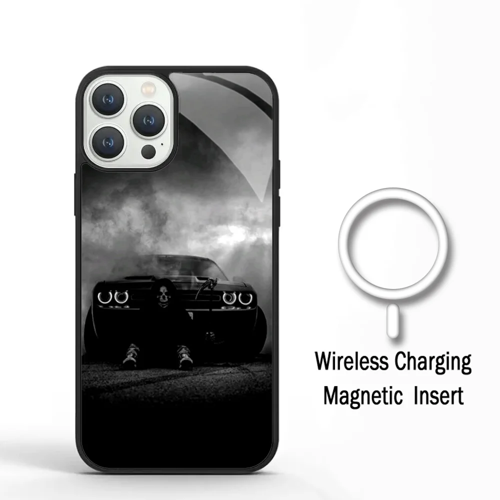 

D-Dodge Challenger S-Srt Phone Case For IPhone 11 12 13 14 15 Plus Pro Max Mirror Acrylic Cover For Magsafe Wireless Charging