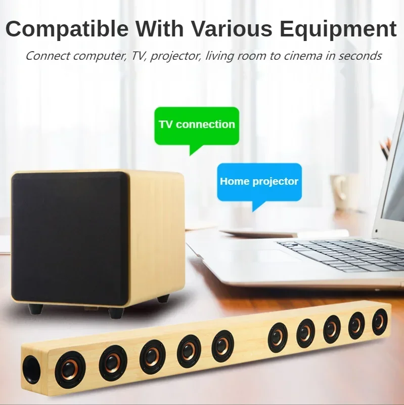 Wysokiej mocy Soundbar TV drewniane bezprzewodowe głośniki z Bluetooth 2.1 kanałowy System kina domowego głośnik Subwoofer 3D Stereo Boombox
