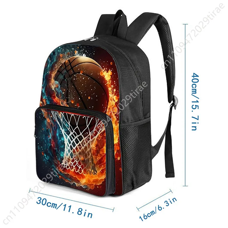 Basketball Pattern Square Front Pocket Backpack for Boy and Girls Best Gifts 2D Flat Cartoon SchoolBags for Children