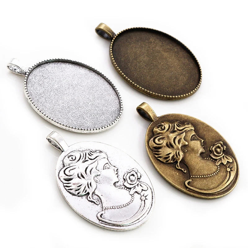 Nowa moda 5 sztuk 30x40mm wewnętrzna rozmiar brąz/antyczne srebro Plated Cabochon baza ustawienie Charms wisiorek