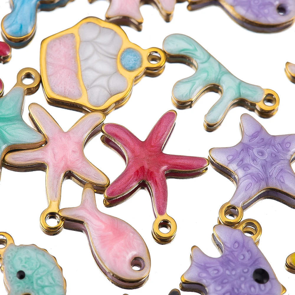 10Pcs Marine Coral Starfish Fish Seaweed Stainless Steel Pendants for DIY Necklaces Earrings Jewelry Making Handmade Accessories view 4