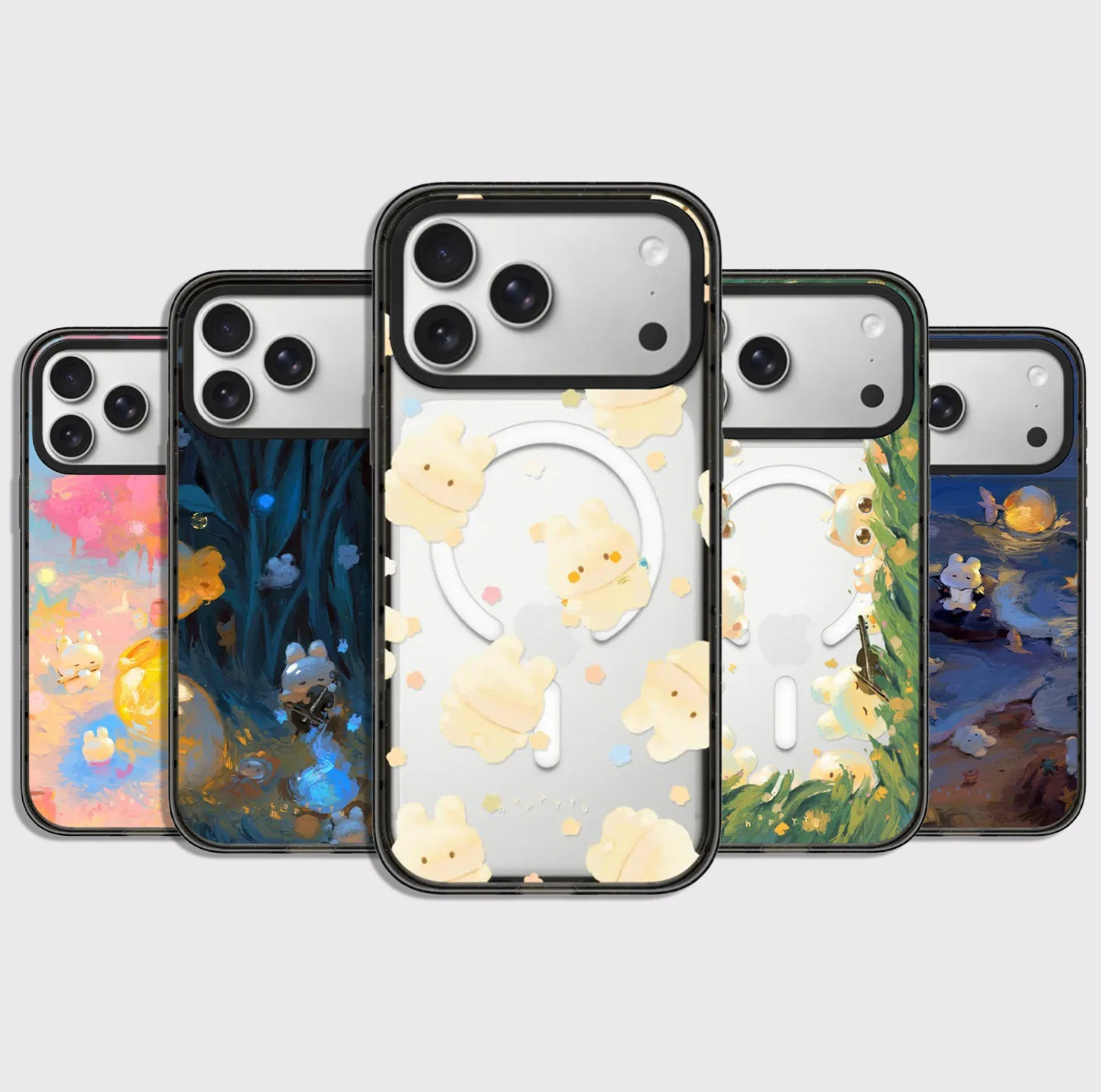 Grass Rabbits Acrylic Black Border Magnetic Impact Cover for IPhone 13 14 15 16 17 Pro Max Case for IPhone Air Cartoon