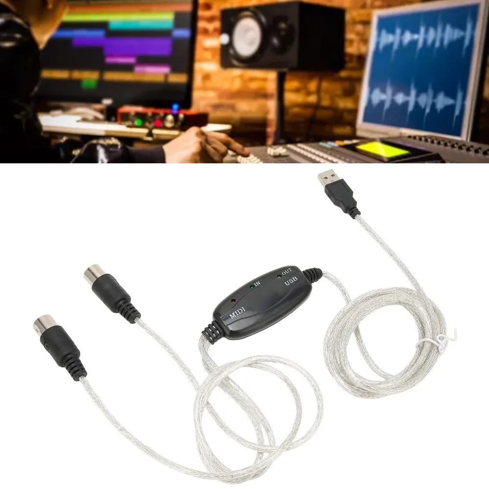 Cable USB a MIDI 2 en 1, No Requiere Controlador, Plug and Play, 16 Canales, PC a Sintetizador, Cable Adaptador MIDI de 2m/6.5 pies