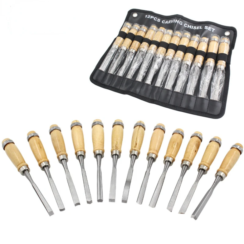 

12PCS carving chisel furniture t woodworking turning knife carving knife hanging bag woodworking root carving set