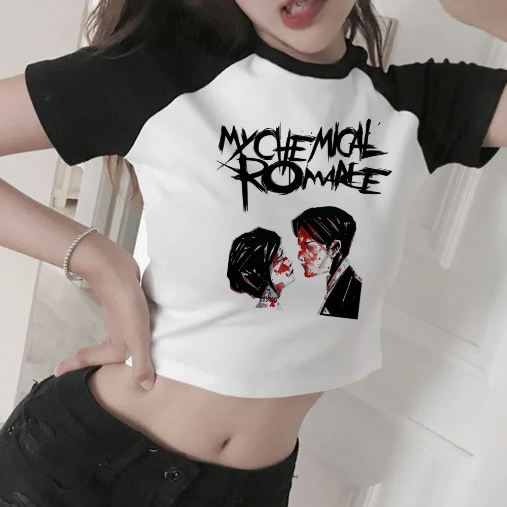 My Chemical Romance Graphic Crop Top Girl Cyber Y2k Kawai Fashion Harajuku Crop Top Summer Sport T Shirt Jogging Short Sleeves