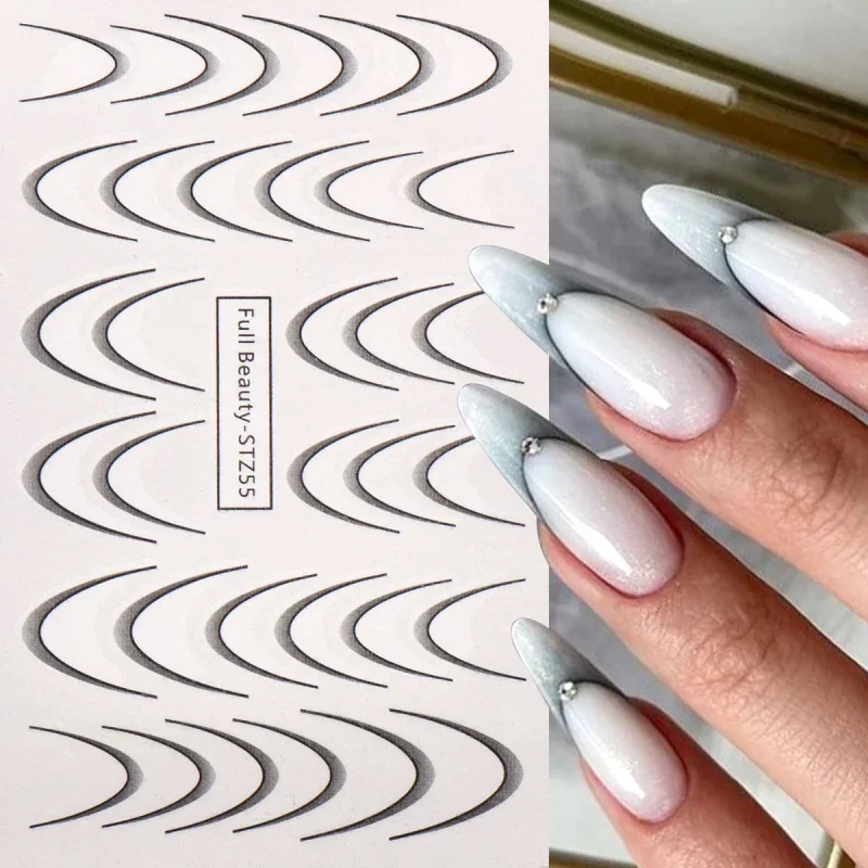 8 قطعة خط فرنسي متدرج ملصقات أظافر المياه مجموعة ملونة شريط أومبير تصاميم الشارات أدلة DIY بها بنفسك أدوات الاستنسل الديكور #5