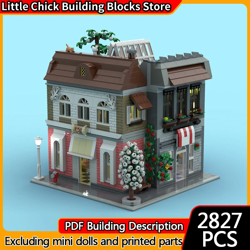 

City Street View Model MOC Building Bricks Bakery And Kiosk Corner Modular Technology Children Holiday Gifts Assemble Toys Suit