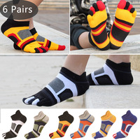 6 Pairs Man Boy Ankle Socks Toe Pure Cotton Striped Compression Low Tube Sport  Breathable Sweat-Absorbing Five Finger Socks