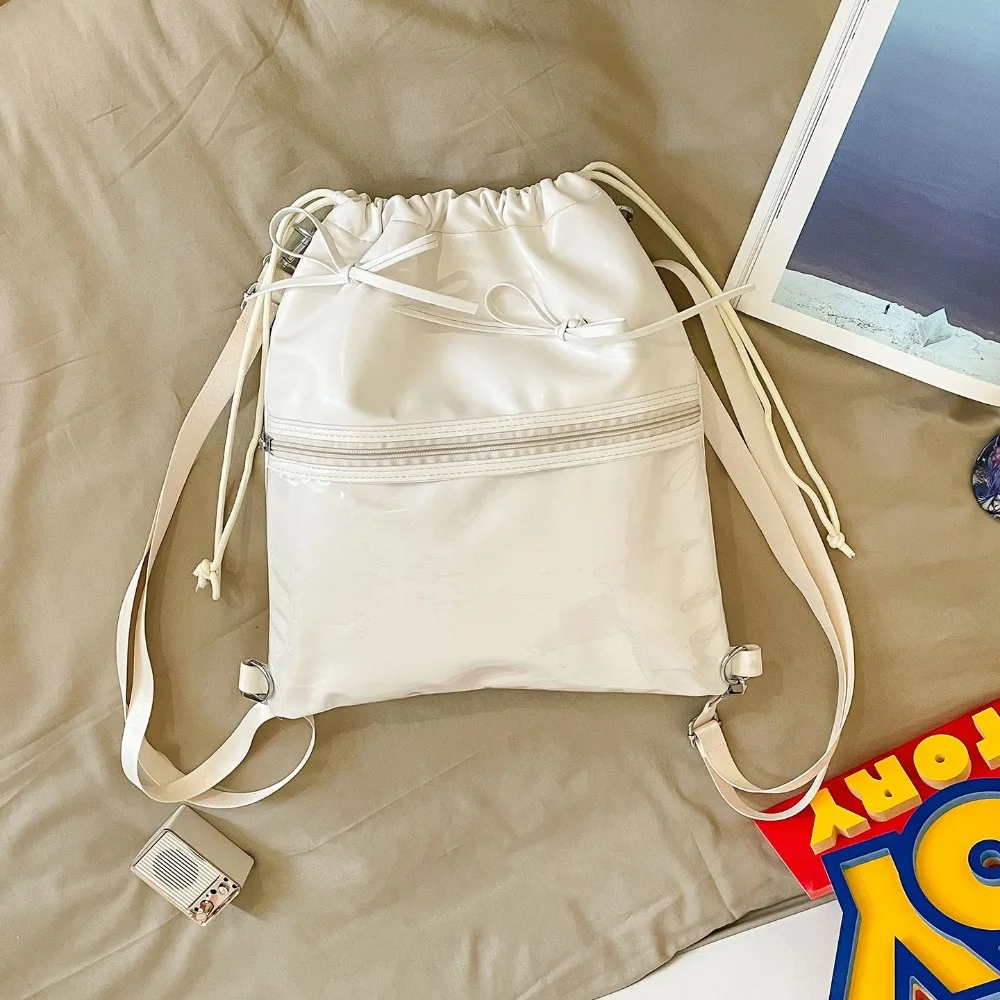 

Cute Transparent Pocket Drawstring Backpack PU Large Capacity Itabag Fashion Design Handheld Bag Shoulder Bag Women