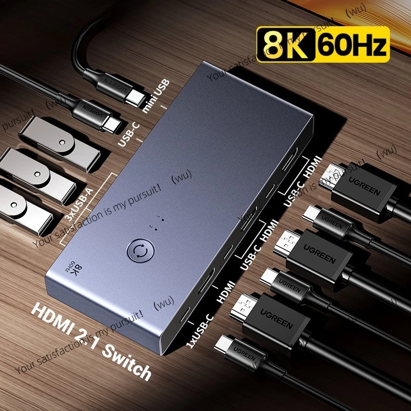 8K 60Hz FOR HDMI KVM Switch USB C USB3.0 KVM Switcher 2 PCs Sharing 1 Monitor,Printer,Keyboard,Mouse Support 3D ,HDR Vision