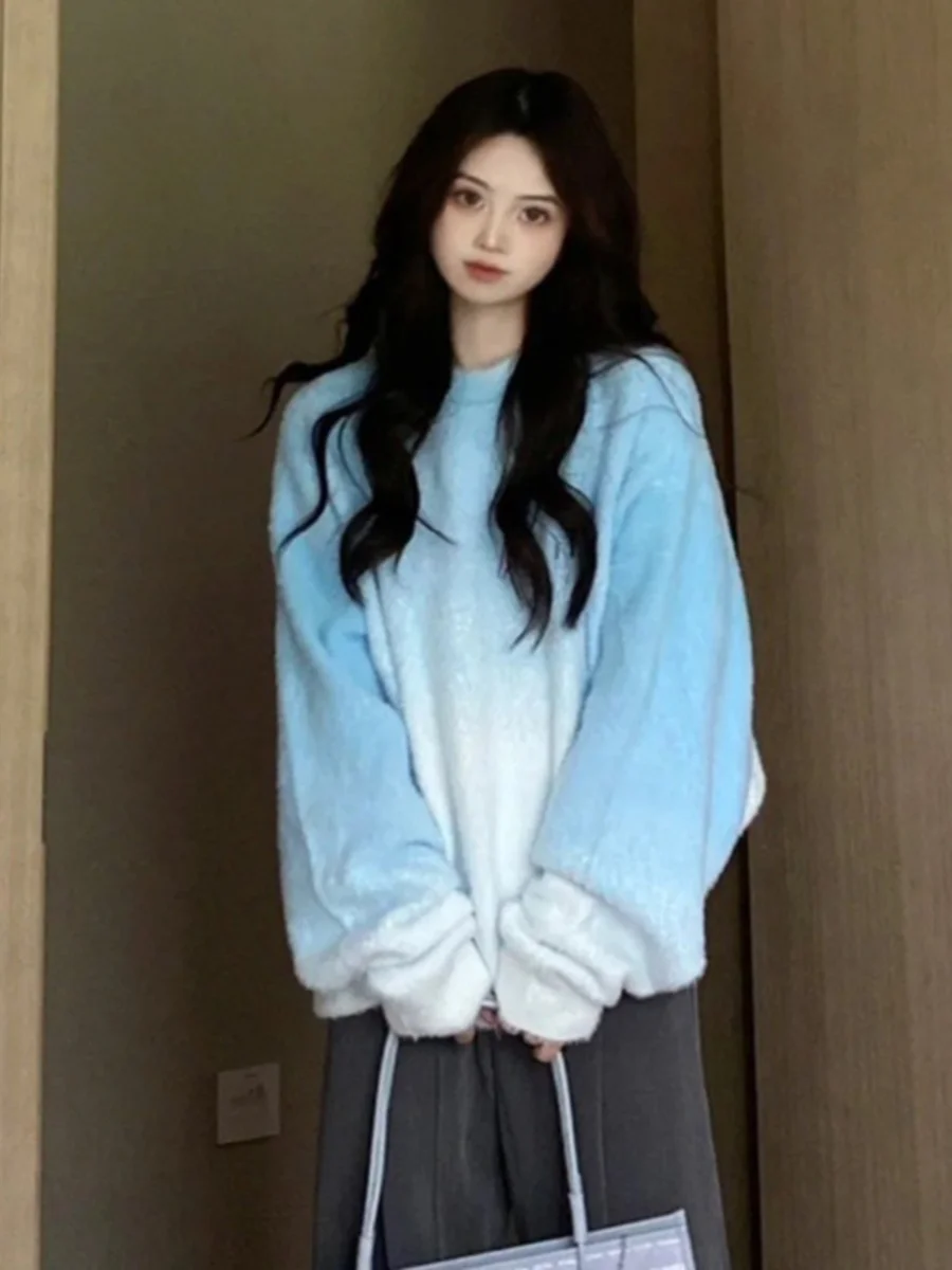 Koreański sweter damski z dzianiny, luźny, w delikatnych kolorach, słodki, elegancki, na jesień i zimę, casualowy, modny płaszcz.