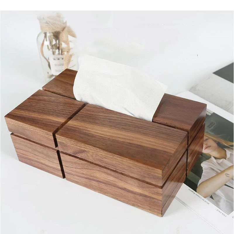 

Wood Tissue Box Black Walnut Draw Paper Extractor Towel Napkin Holder Kitchen Tabletop Storage Home Organizer