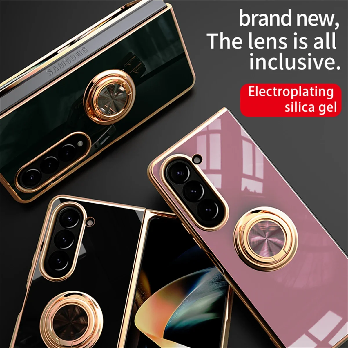 Electroplating Magnetic Ring Holder Phone Case for Samsung Galaxy Z Fold 6 5 4 Fold6 Fold5 Fold4 5G Shockproof Hard Shell Cover