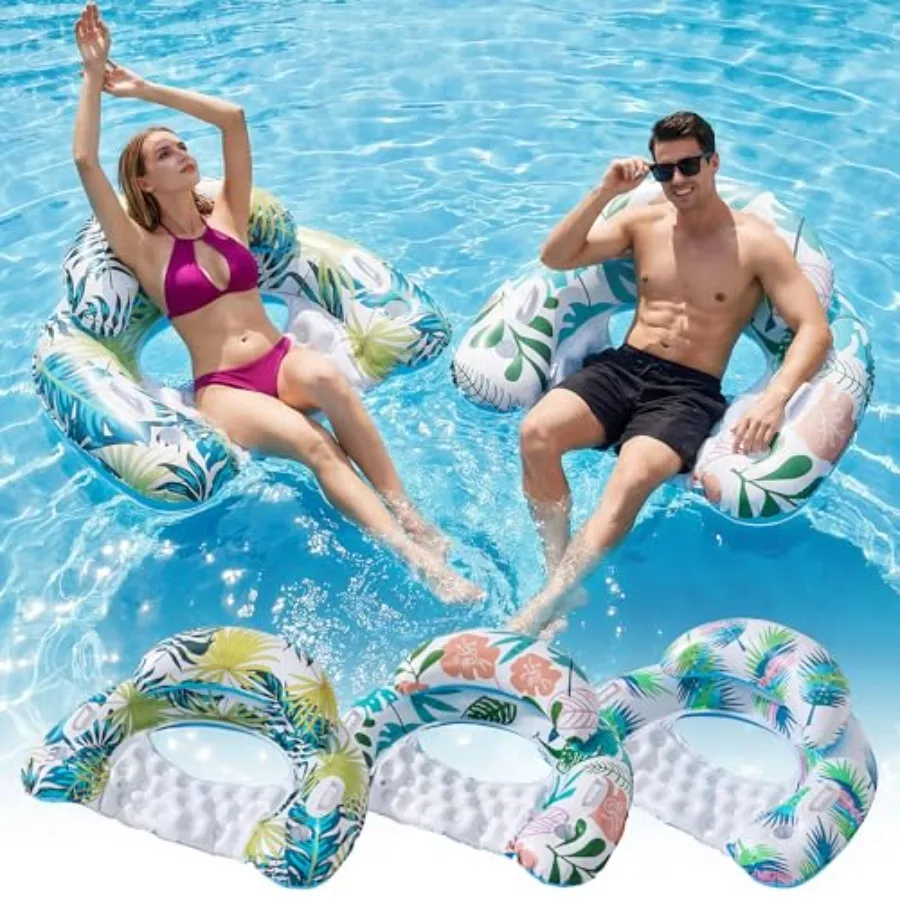 

Pool Floats Adult, Pool Floaties with Two Cup Holders and Handles, Inflatable Pool Floats Chairs, Lake Floats Applies to Swimmi