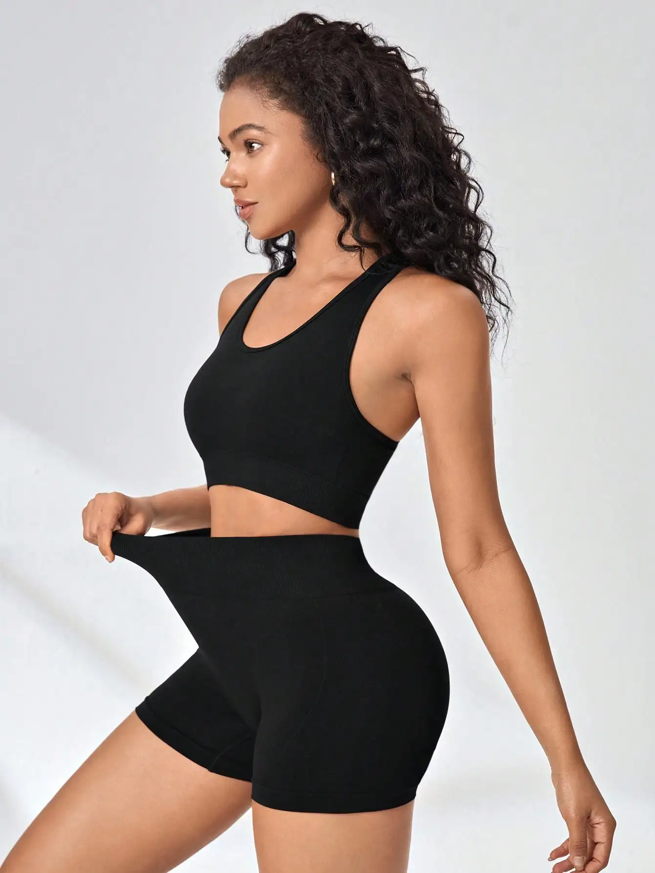Frauen Yoga Set Bh Shorts Set Nahtlose Fitness Trainingsanzug Gym Shorts Sport Set Workout Stoßfest Weste Outfit – Detail 13