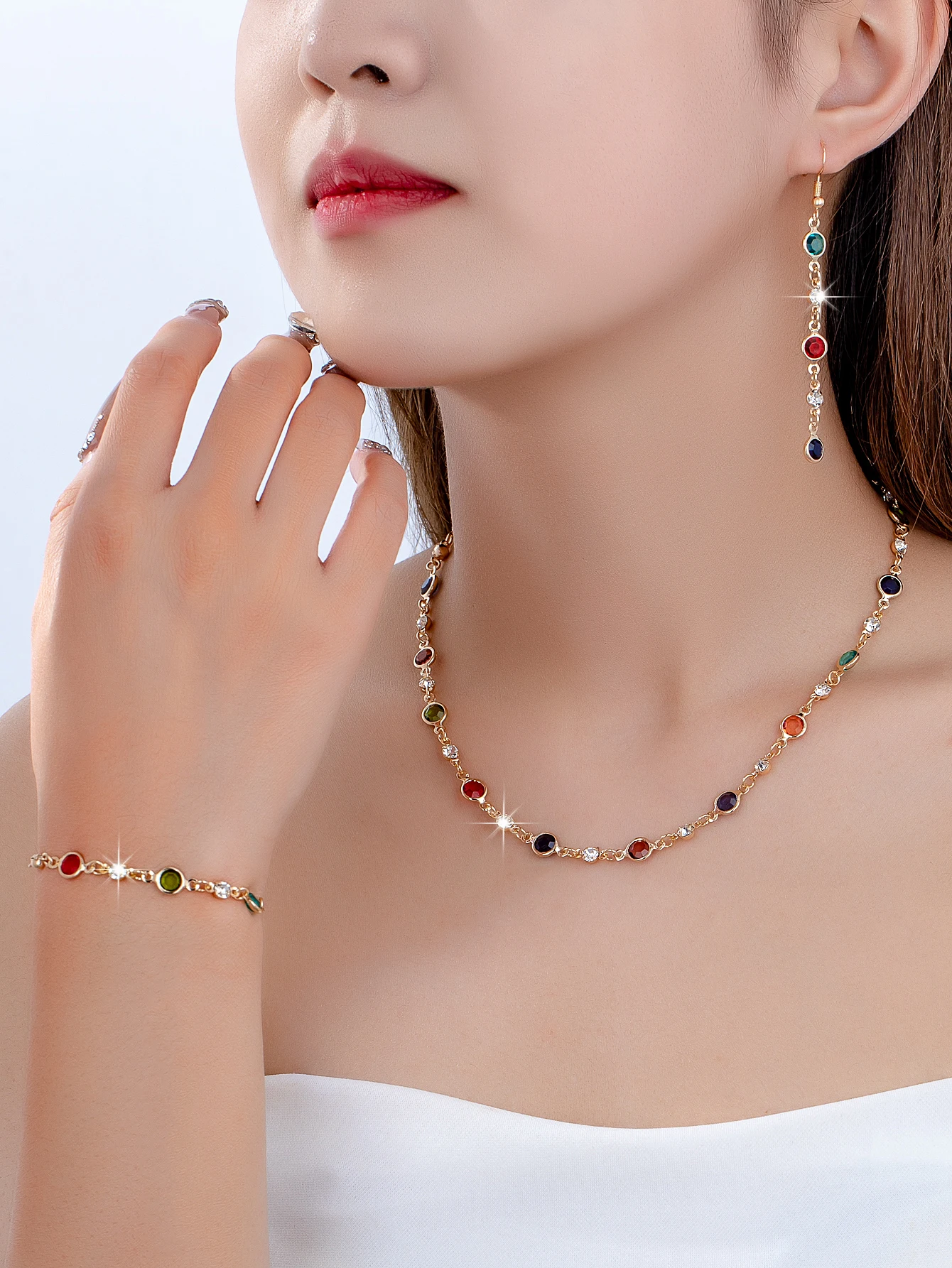 أنيقة، شخصية، فاخرة خفيفة، راقية، أقراط رائعة، سوار، مجموعة قلادة #2