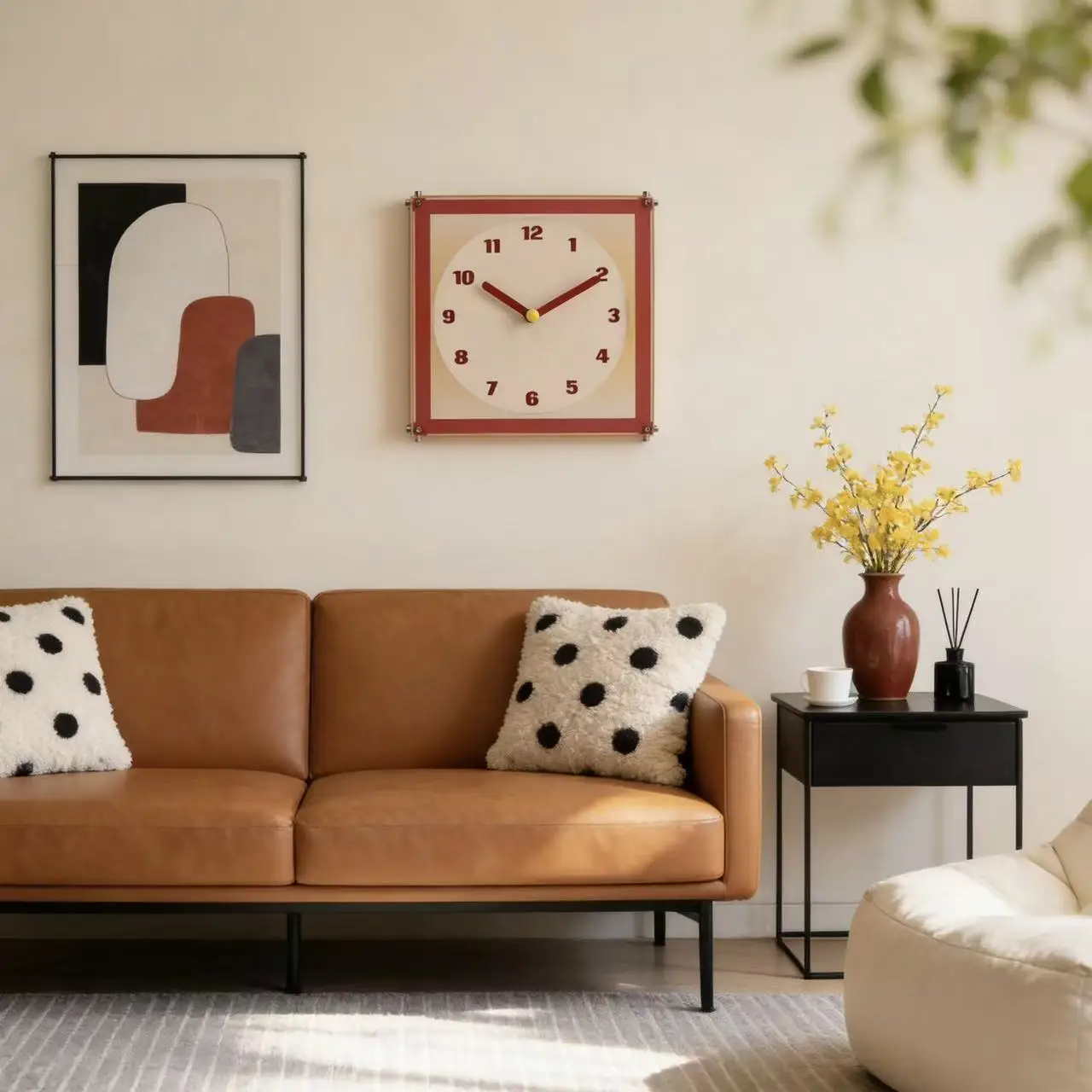 Red square modern style wall-mounted digital clock for decorating the living room on the wall view 6