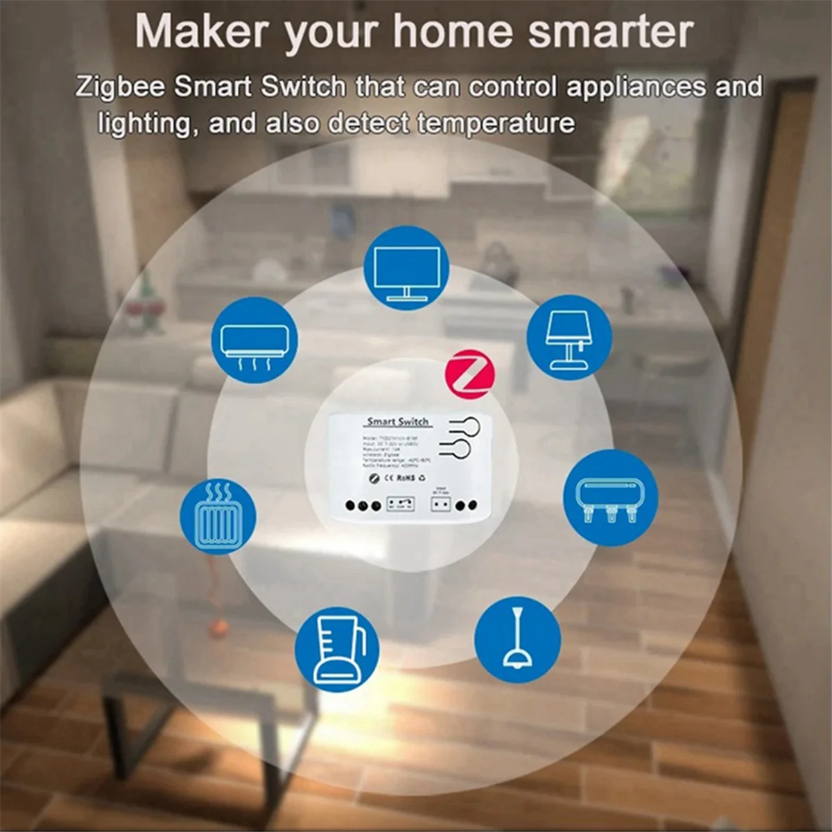 CHCHTuya Smart Zigbee Switch with Temperature Sensor Passive Dry Contact Zigbee Relay Work with Home Assistant AC 85-250V