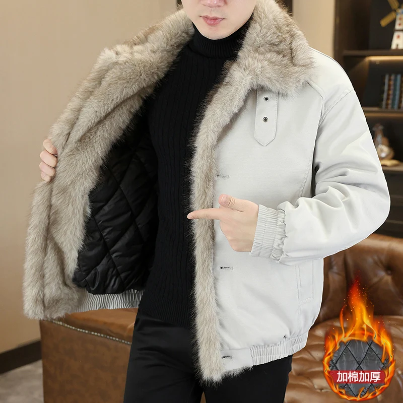 

Fur Collar Cotton-Padded Jackets 2025 Winter Men's Casual Warm Coat High Streetwear Windproof Thicken Parkas Youth Tops Clothing